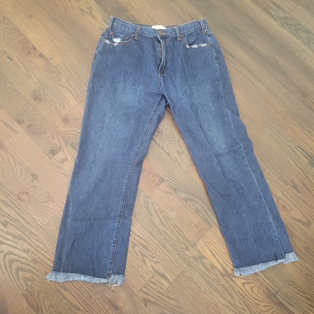 One Teaspoon Bandit Jean Cropped Raw Hem size 28 Inseam 26" In Medium Blue